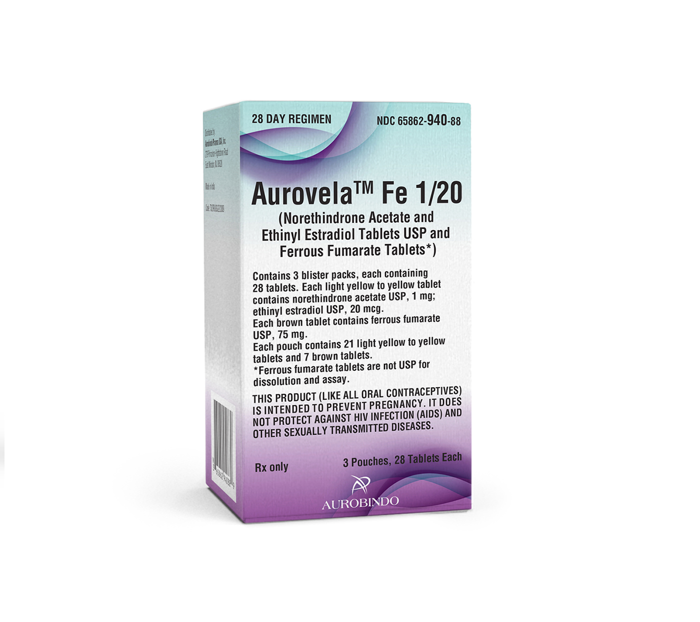Aurovela™ Fe 1/20 (Norethindrone & Ethinyl Estradiol & Ferrous Fumarate Tabs) 1 mg/20 mcg & 75 mg